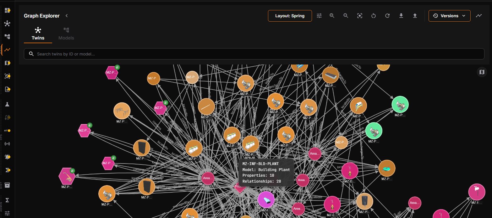 Graph explorer showing relationships between site twins